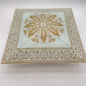 Vtg MCM square Ceiling Light Fixture Cover White Glass Gold Shade 16" 50s 60s EC